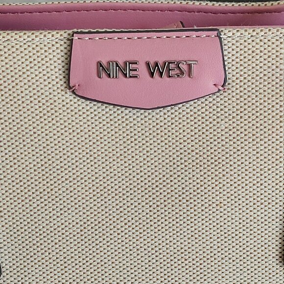 Nine West Pink & Beige Canvas Satchel Purse - Picture 3 of 16
